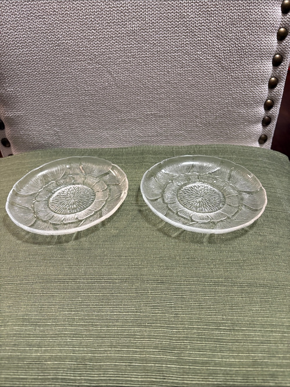 Clear Pressed Glass Floral Salad Plates - Set of 2